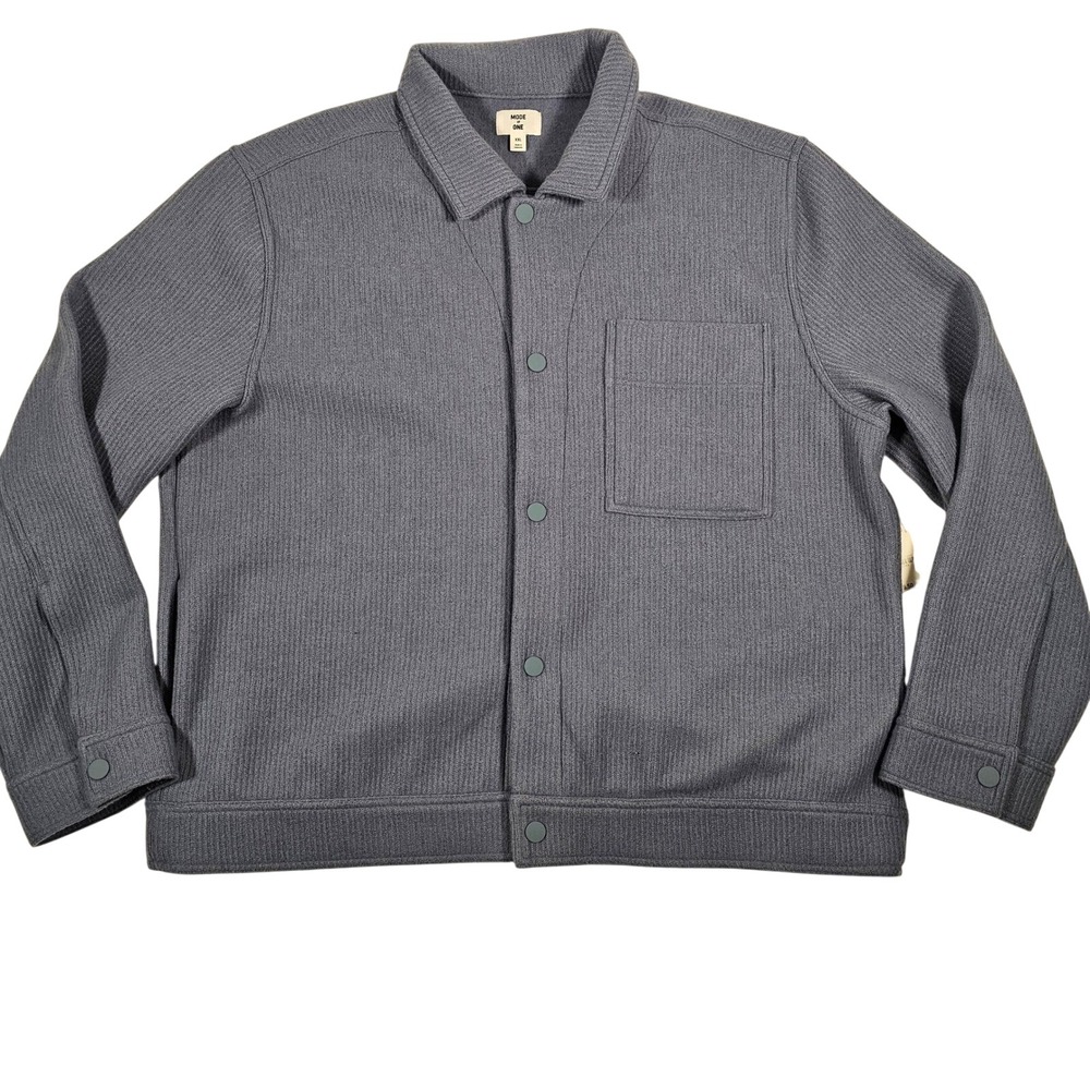 MODE OF ONE Men's Blue Asphalt‎ Ribbed Knit Button Front Shirt Jacket Size XXL